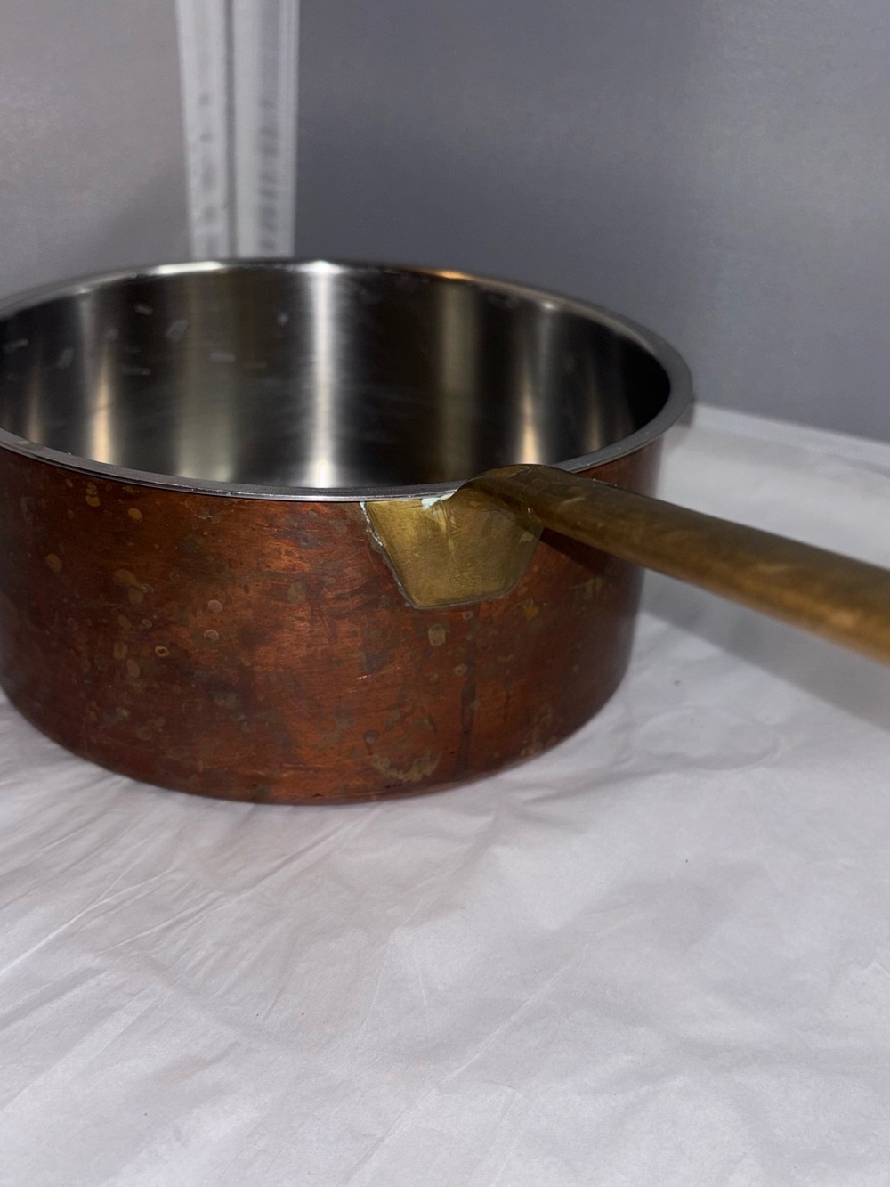 Copper Saucepan with Brass Handle and Stainless Interior